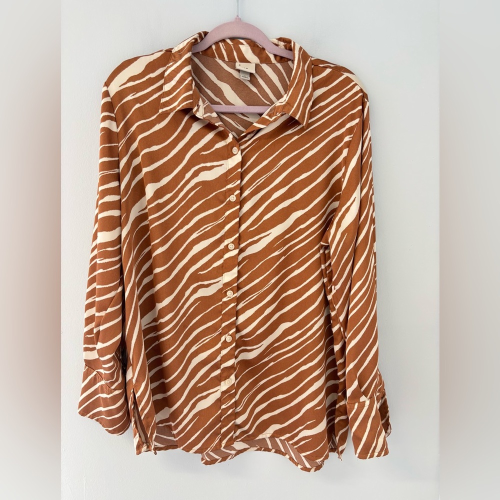 a new day Brown and Cream Zebra Print Button-Down Shirt